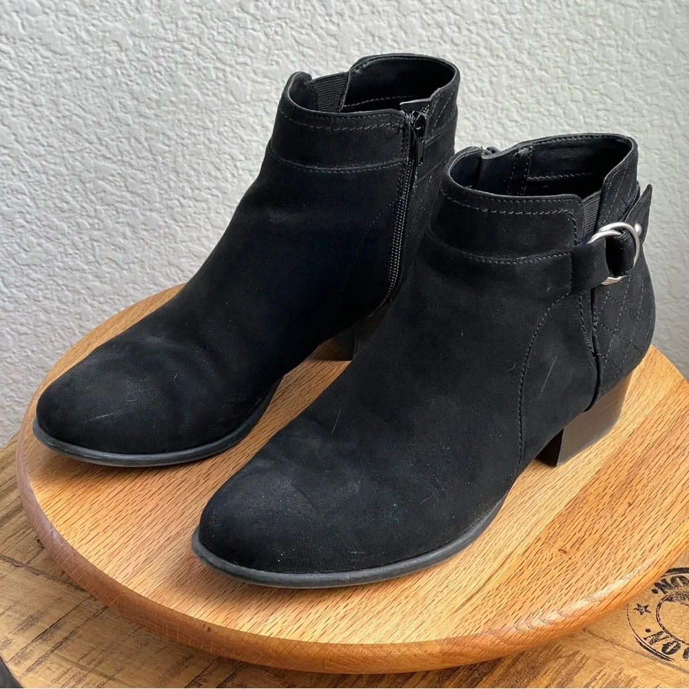 Unisa Suede Ankle Boots Black Booties with Buckle Detail Size 10 M